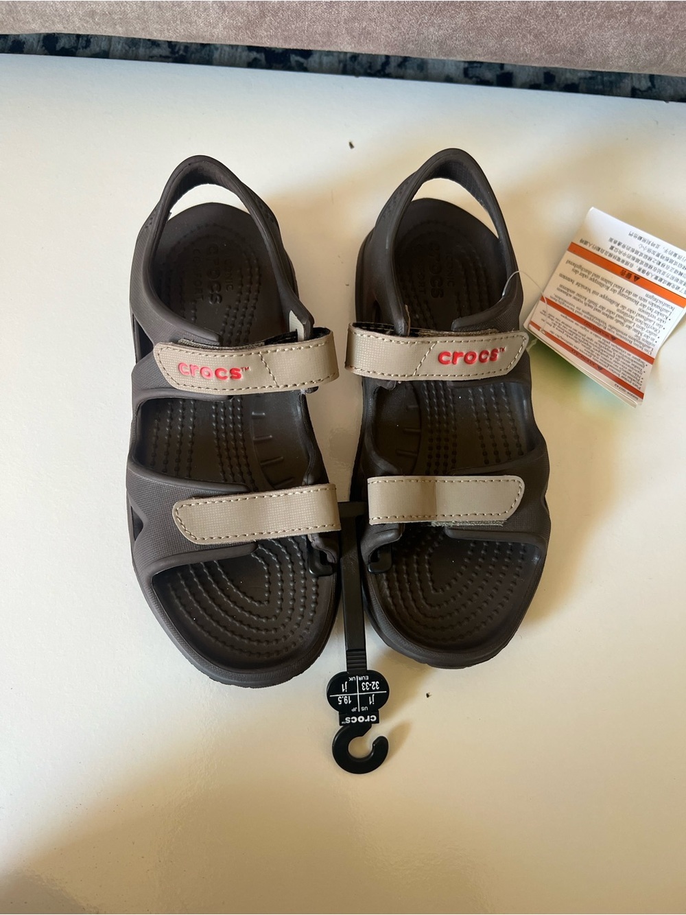 CROCS Kids Brown and Tan Adjustable Sport Sandals